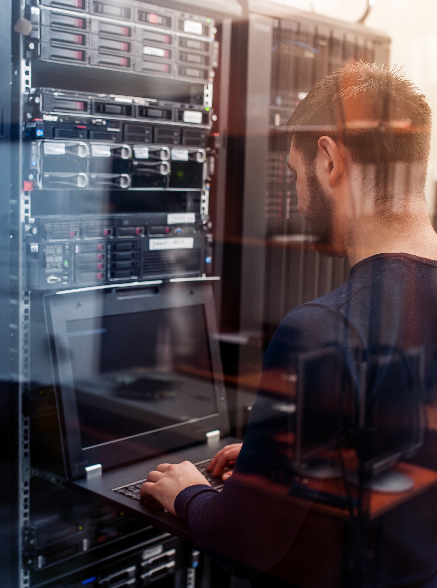 Man in a server room